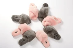 Baby Pink Deep Criss Cross Sheepskin Slippers