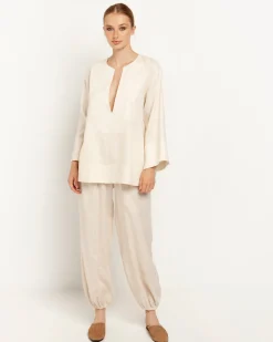 Beige Cargo Linen Trousers