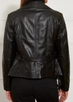 Black Leather Biker Jacket With Belt