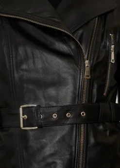 Black Leather Biker Jacket With Belt
