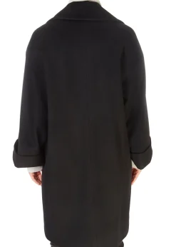 Black Wool Double Breasted Coat With Mink Trim