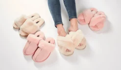 Cream Deep Criss Cross Sheepskin Slippers