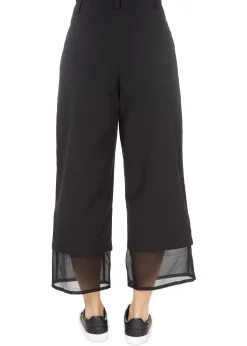 'Even' Cropped Black Chiffon Hem Wide Leg Trousers