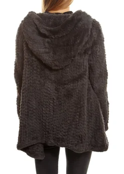 Grey Knitted Real Rex Rabbit Fur Fluted Hoodie