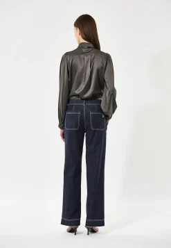 Kikki Anchor Grey Blouse with Bow