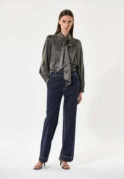 Kikki Anchor Grey Blouse with Bow