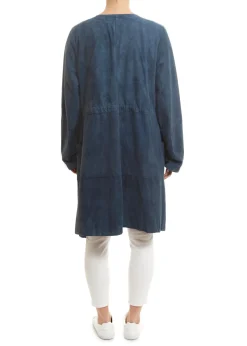 Long Navy Suede Belted Coat