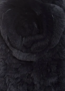 Navy Real Rex Rabbit Fur Rose Scarf