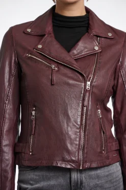 Renee Leather Biker Jacket in Chocolate Bean Burgundy
