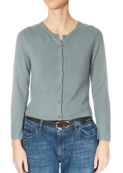 Short Ribbed 'Clay Green' Cashmere Cardigan