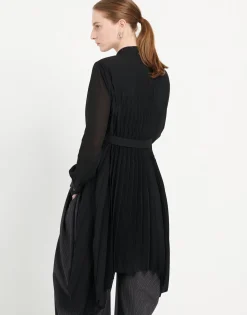 Sonnet Black satin shirt with pleated back