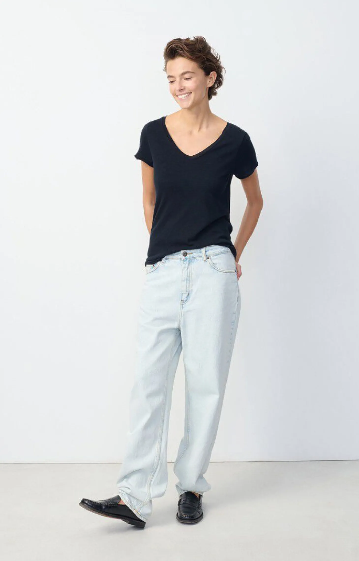 Sonoma Black V Neck Slub T Shirt