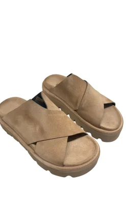 Tan Suede Platform Slide