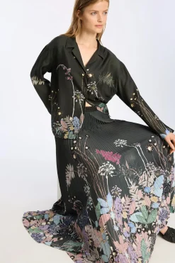 Taulla Black Print Pleated Skirt